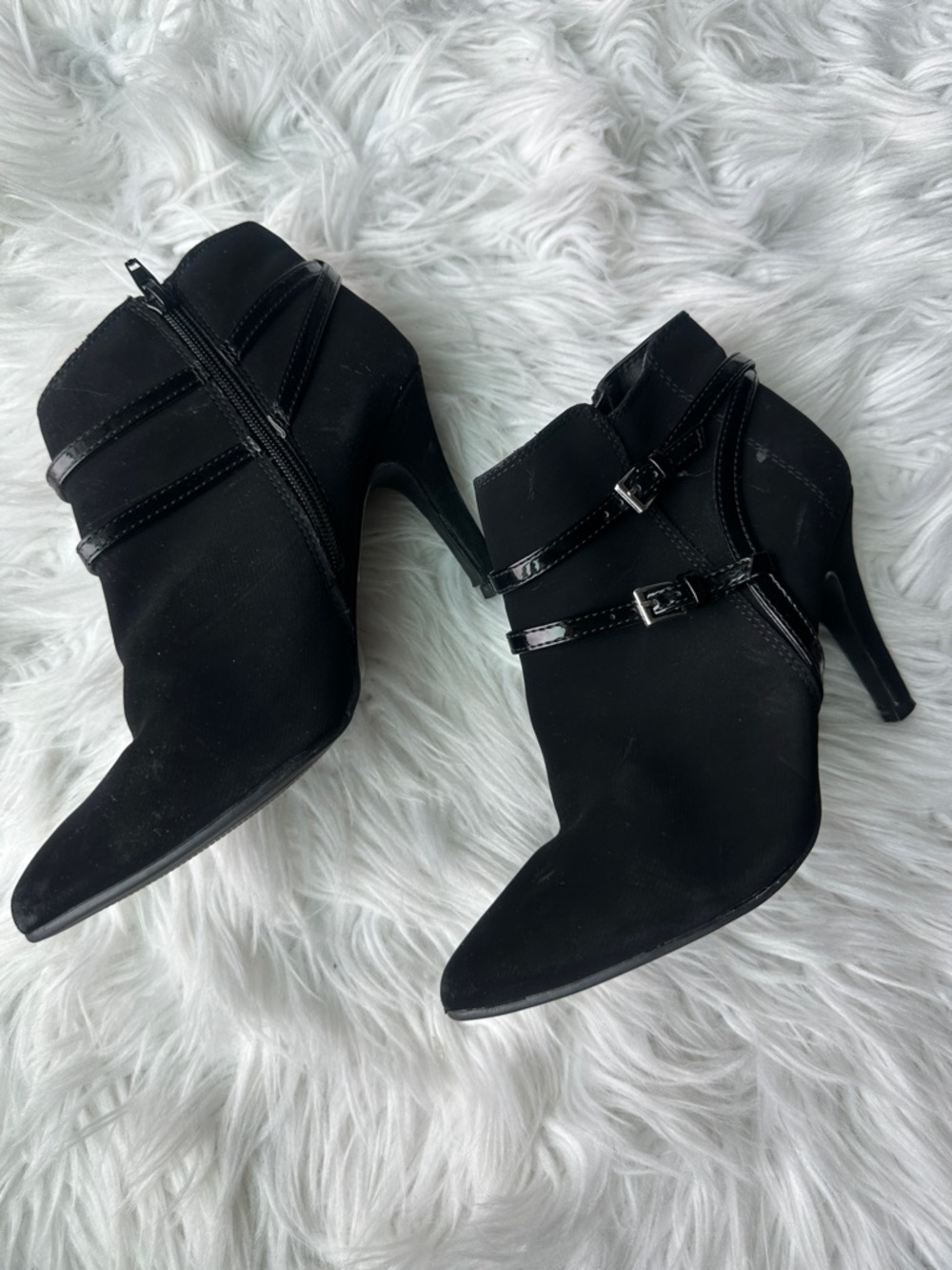 Black Heeled Ankle Booties with Decorative Straps